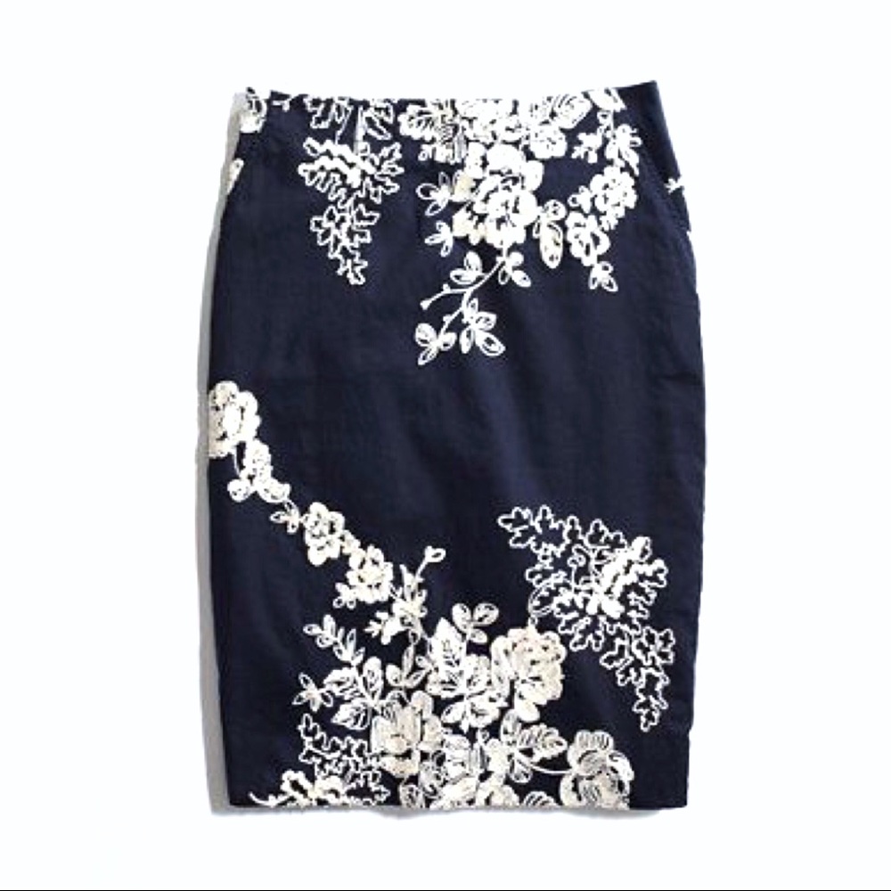 J. Crew Floral Embroidered Mirabel Pencil Skirt 0